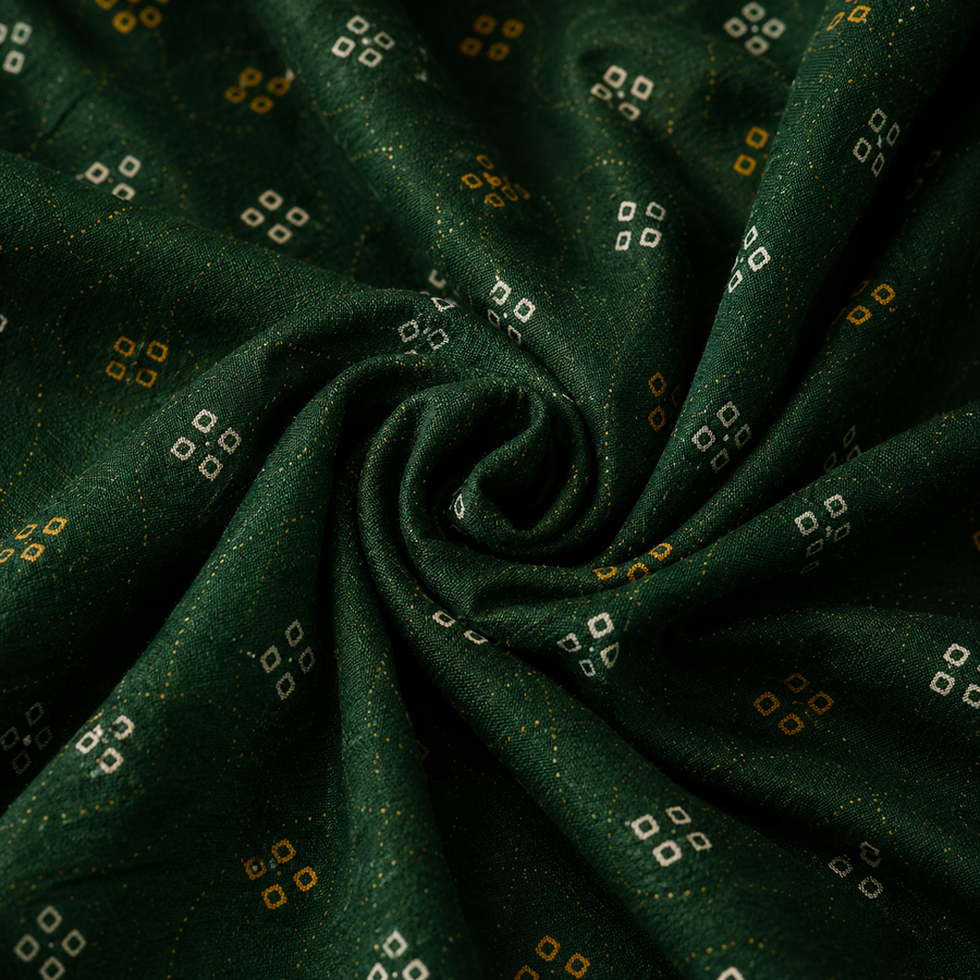 Men's Forest Green Printed Bandhani Cotton Straight Kurta