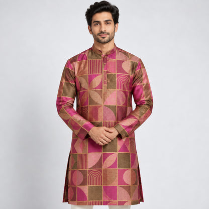 JqKt-168 - Sv1. Pink Bronze Geometric Kurta Fabric
