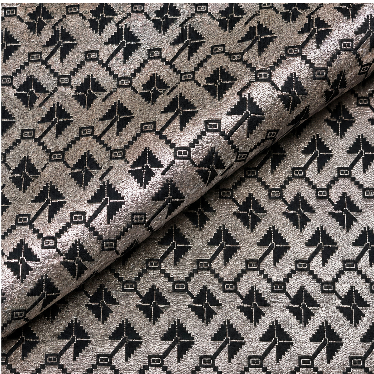 JqEt-1035 - 002 Taupe Black Geometric Kurta Fabric