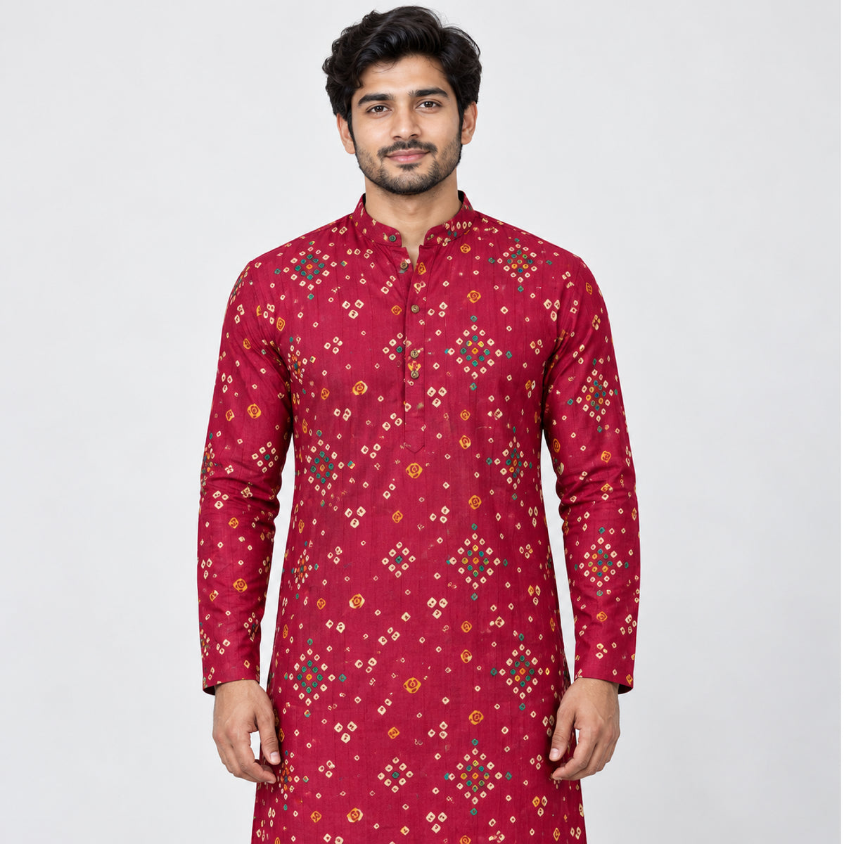 Dg-1413 - S Redish Bandhani Print Kurta Fabric