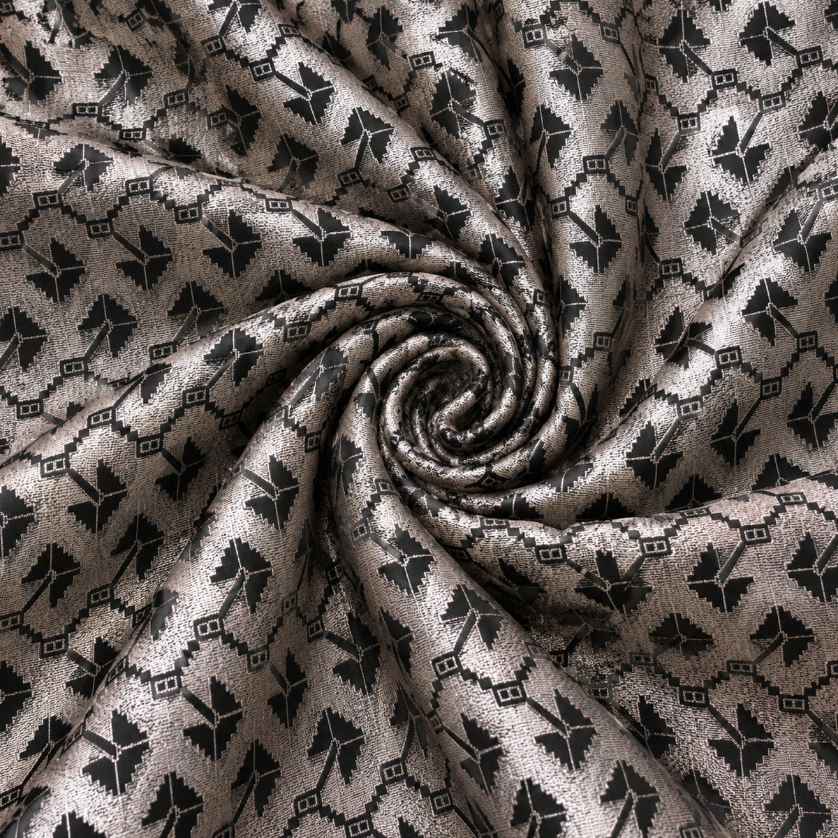 JqEt-1035 - 002 Taupe Black Geometric Kurta Fabric
