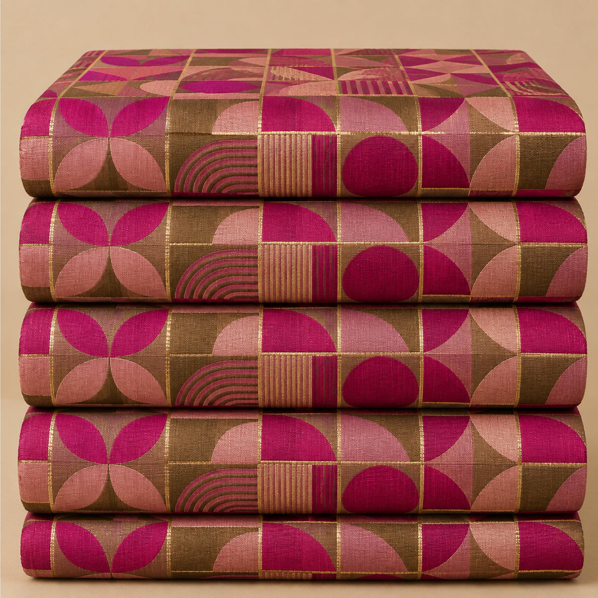 JqKt-168 - Sv1. Pink Bronze Geometric Kurta Fabric