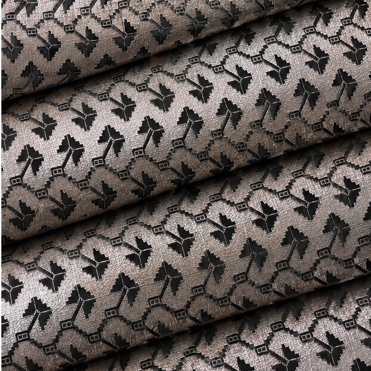 JqEt-1035 - 002 Taupe Black Geometric Kurta Fabric