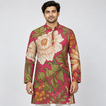 Dg-1348 - S Rose Pink Botanical Floral Kurta Fabric
