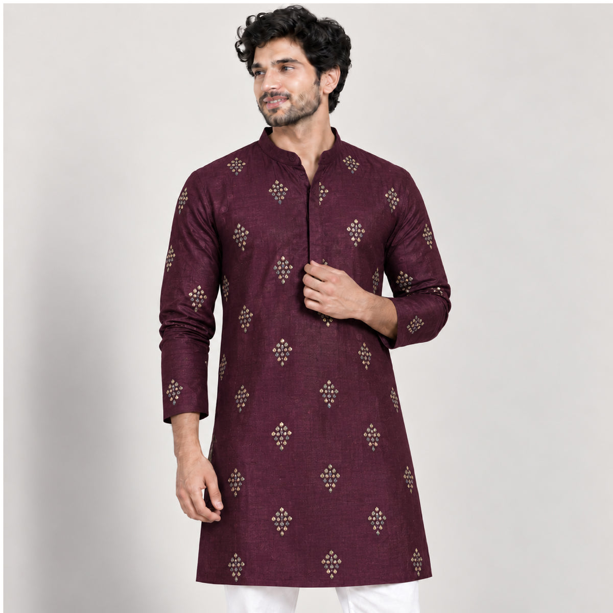 JqE.nb-1167 001 Wine Gold Buti Kurta Fabric