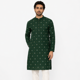 Men's Forest Green Printed Bandhani Cotton Straight Kurta
