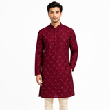 Maroon Printed Cotton Straight Kurta for Men