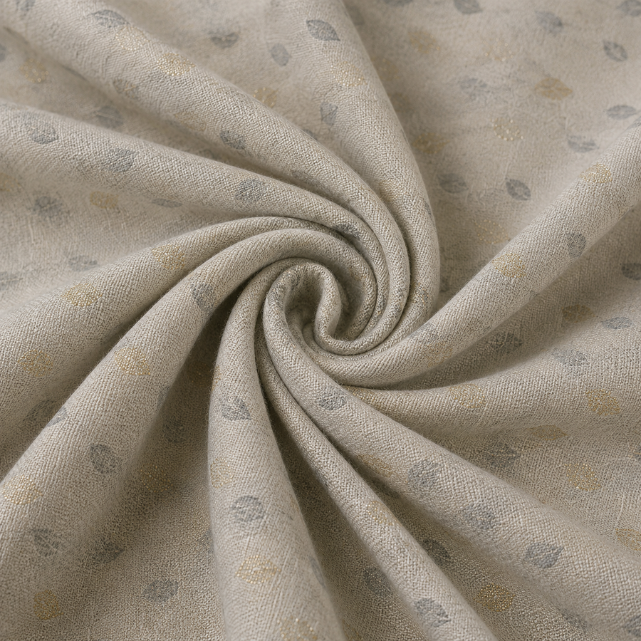 Neutral Beige Textured Cotton Kurta with Metallic Leaf Print