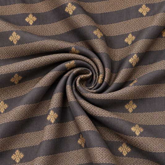 Grey Gold Stripe Printed Cotton Blend Fabric