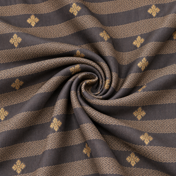 Grey Gold Stripe Printed Cotton Blend Fabric