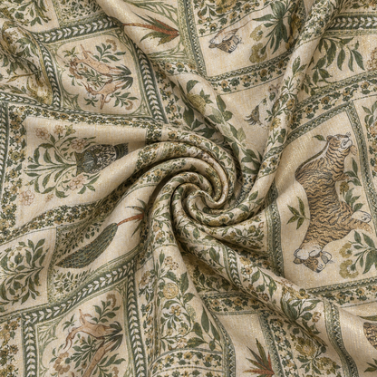 Green Floral Printed Cotton Blend Fabric