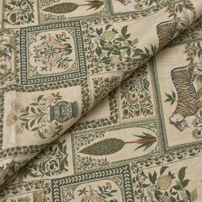Green Floral Printed Cotton Blend Fabric