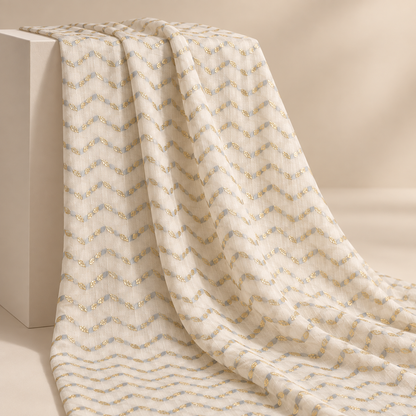 Ivory Gold Printed Cotton Blend Fabric