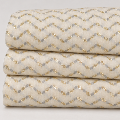 Ivory Gold Printed Cotton Blend Fabric