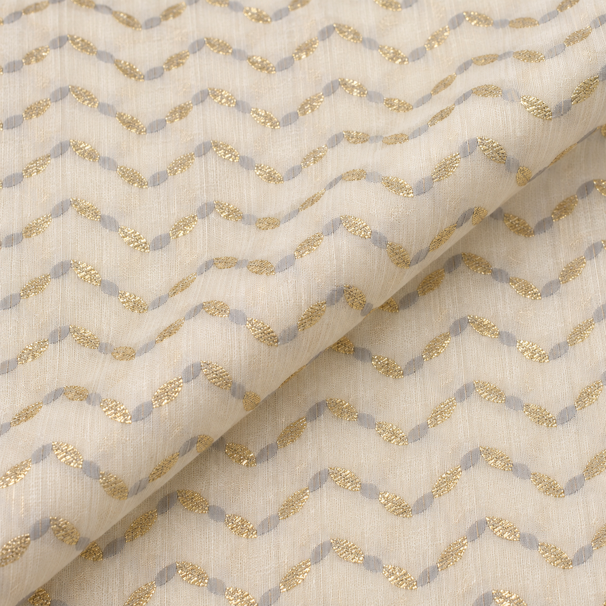 Ivory Gold Printed Cotton Blend Fabric