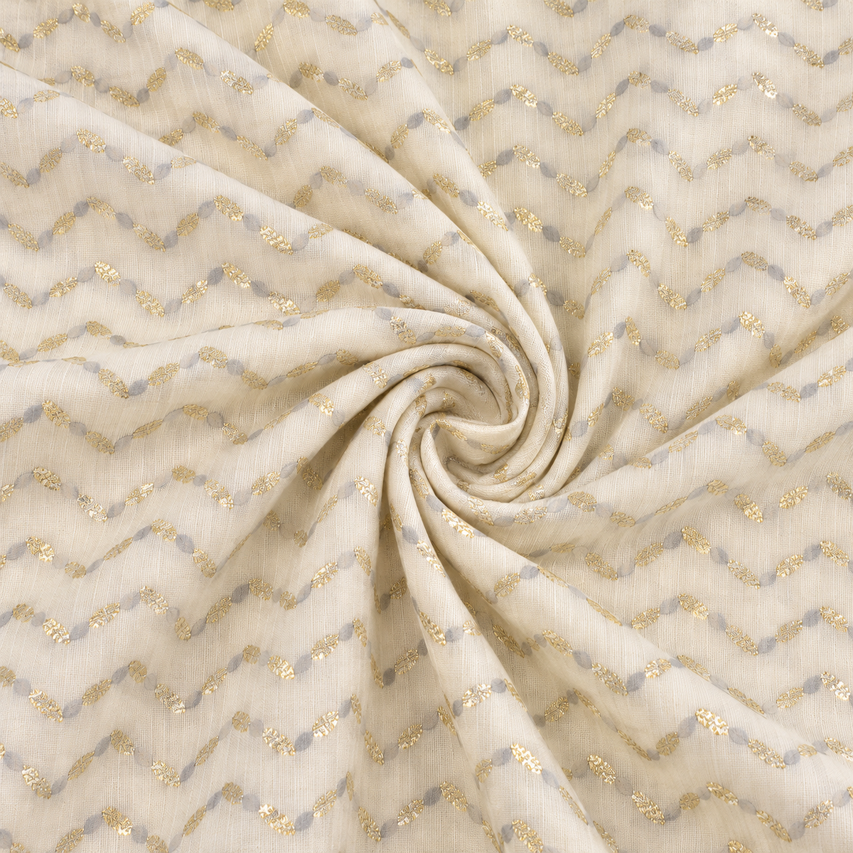 Ivory Gold Printed Cotton Blend Fabric