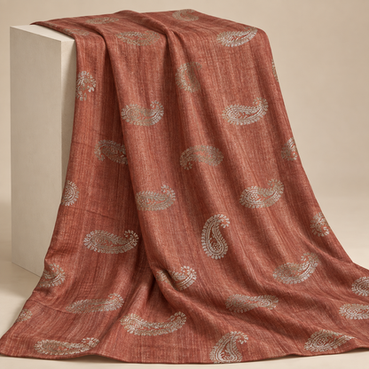 Rust Orange Paisley Printed Cotton Blend Fabric
