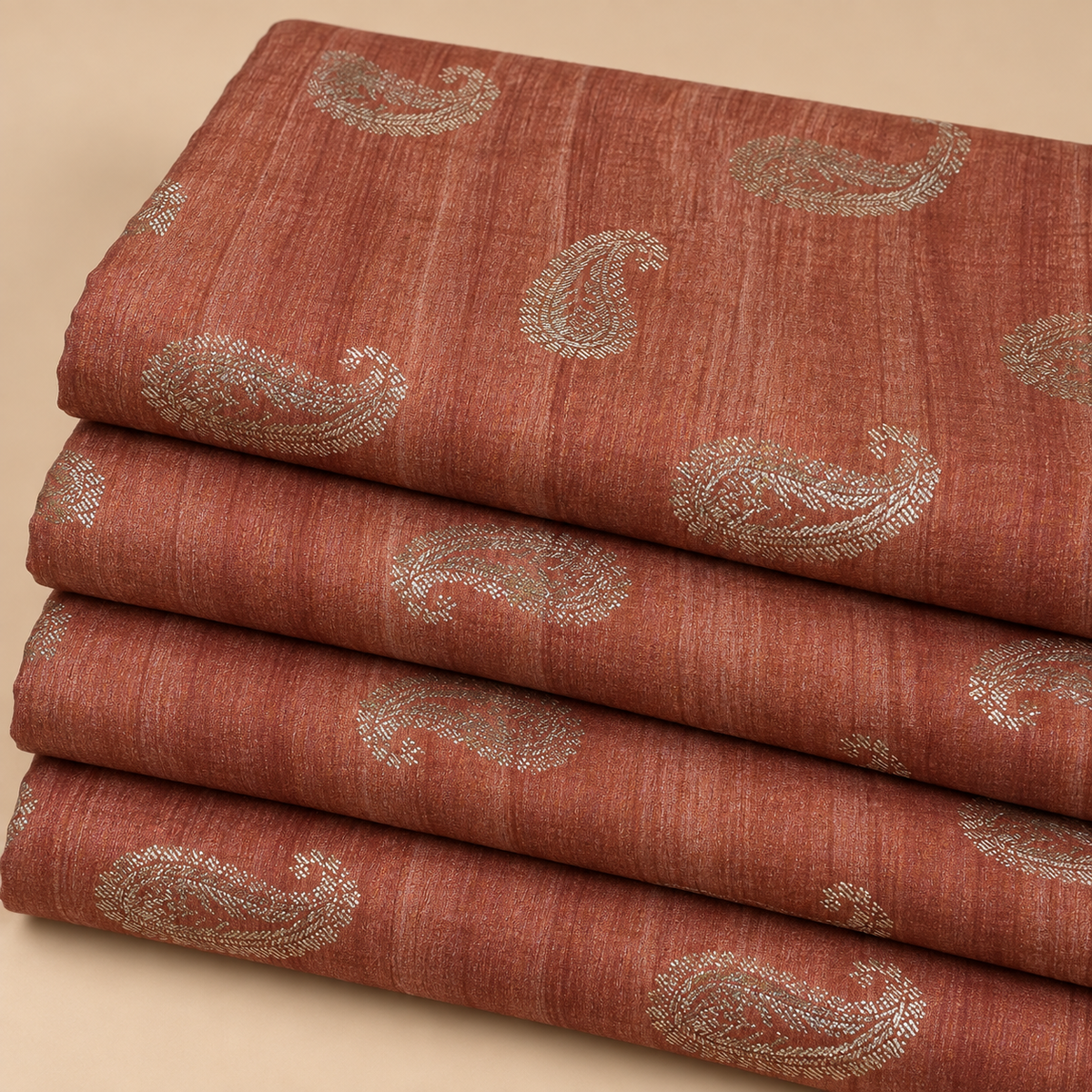 Rust Orange Paisley Printed Cotton Blend Fabric