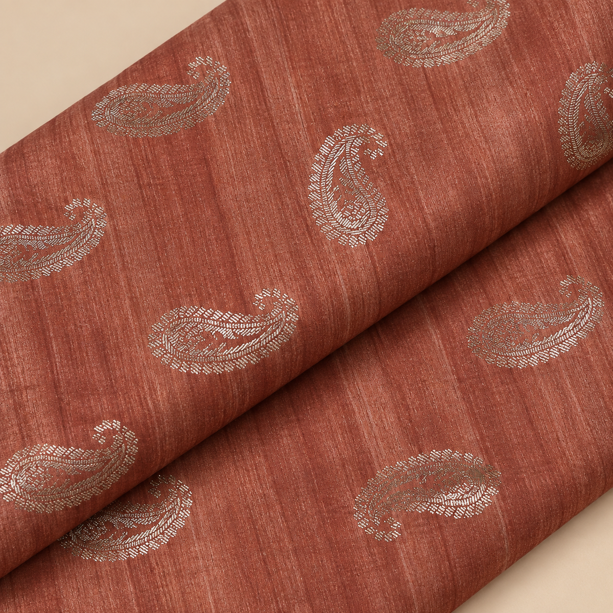 Rust Orange Paisley Printed Cotton Blend Fabric
