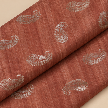 Rust Orange Paisley Printed Cotton Blend Fabric