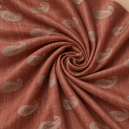 Rust Orange Paisley Printed Cotton Blend Fabric