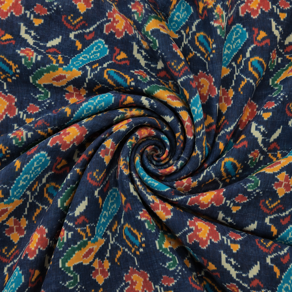 Navy Floral Kurta Fabric