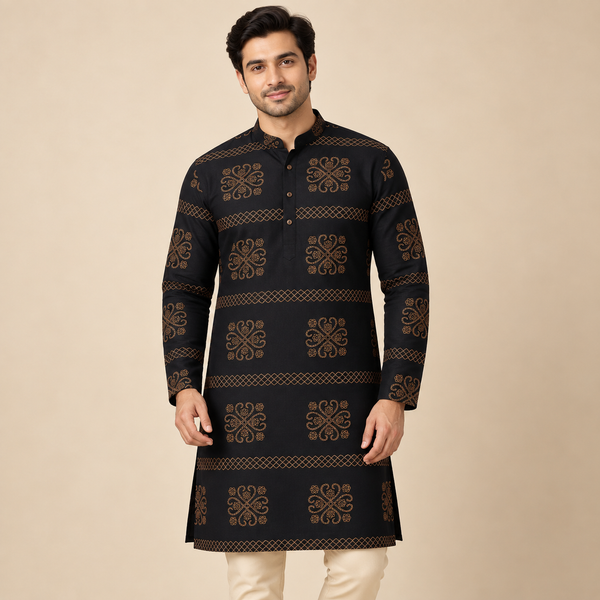 Black Paisley Kurta Fabric
