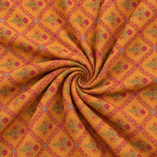 Mustard Micro Floral Kurta Fabric