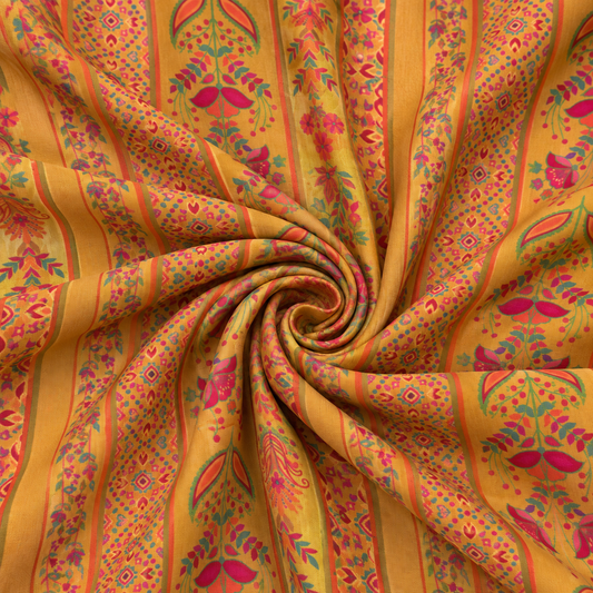 Mustard Floral Kurta Fabric