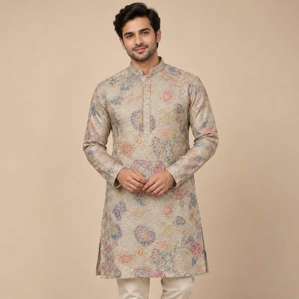 Cream Textured Kurta Fabric -