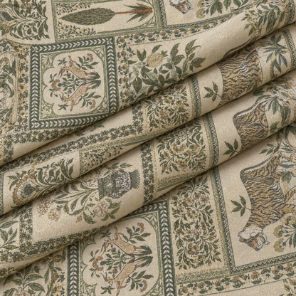 Green Floral Printed Cotton Blend Fabric