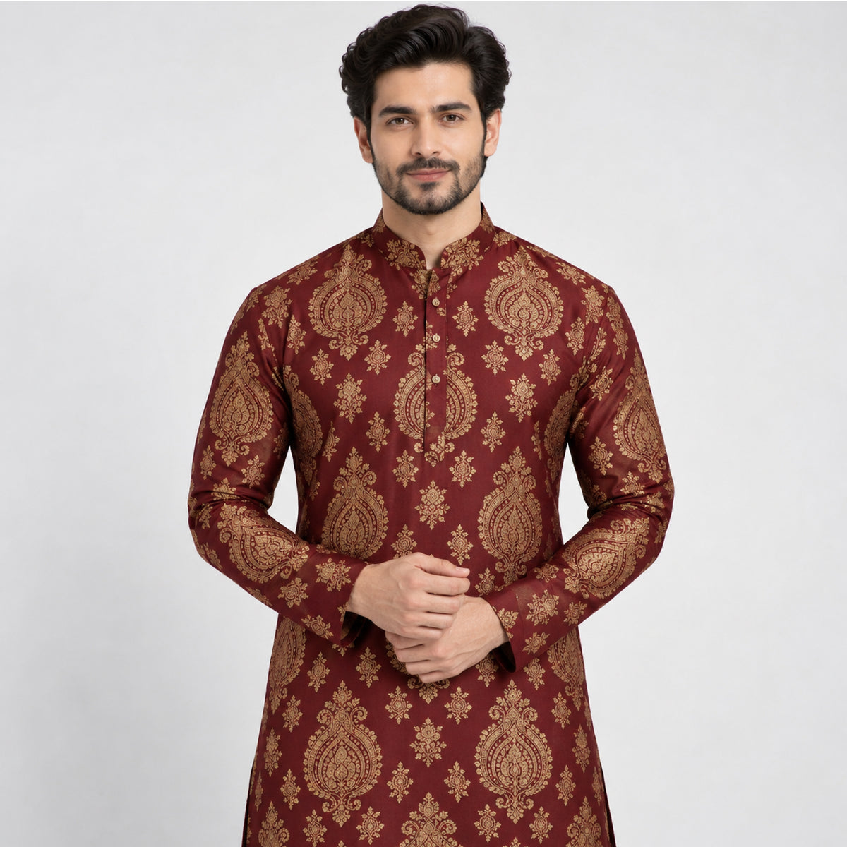 Dg-984 - S Maroon Gold Ornamental Kurta Fabric