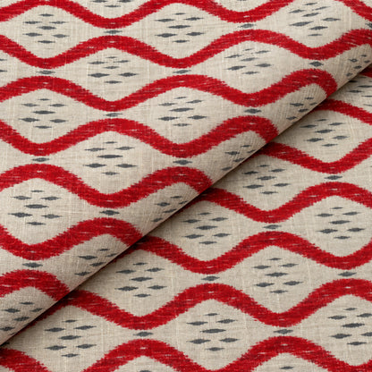 Ivory Red Wave Kurta Fabric - view 2