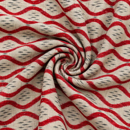 Ivory Red Wave Kurta Fabric - view 3