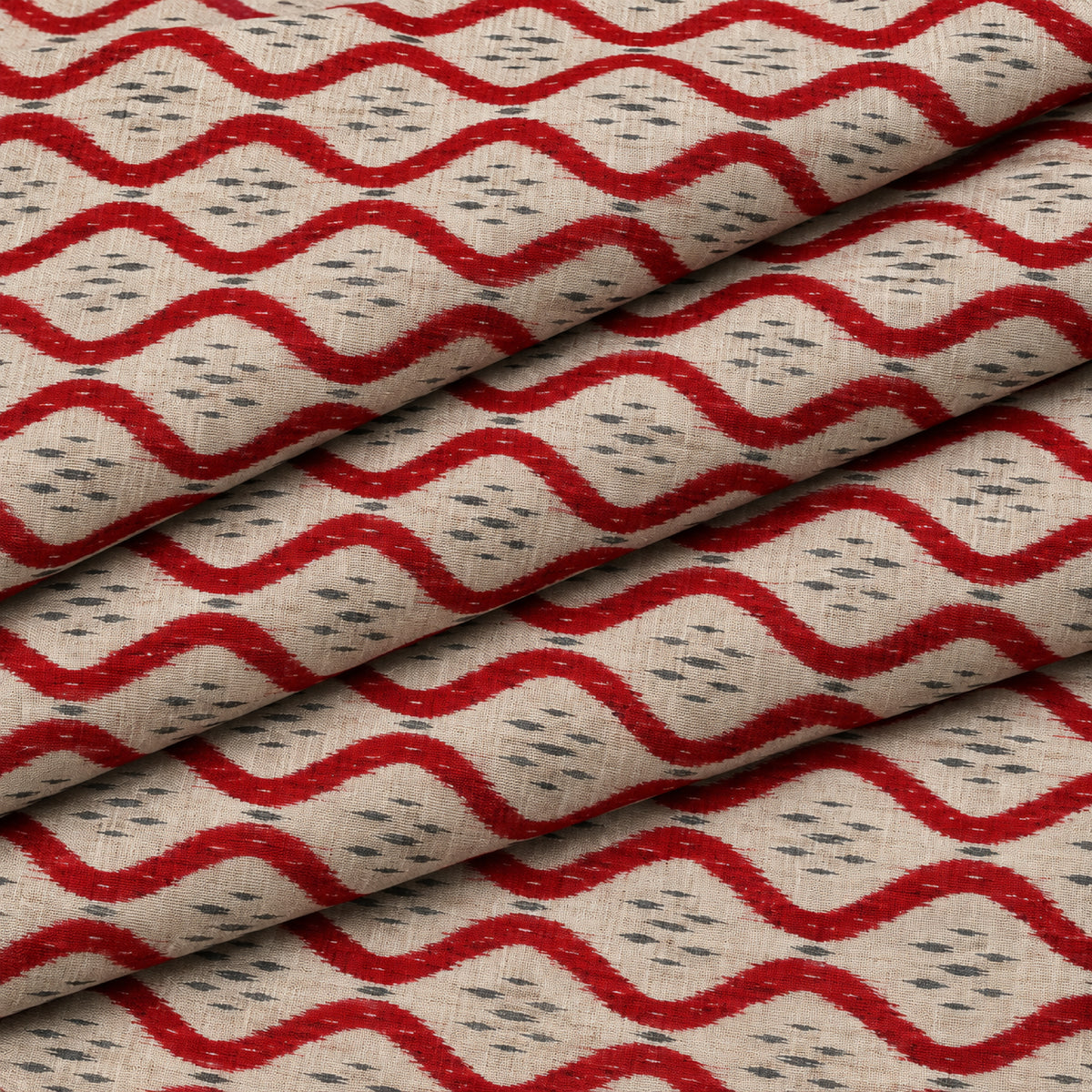 Ivory Red Wave Kurta Fabric - view 4