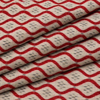 Ivory Red Wave Kurta Fabric - view 4
