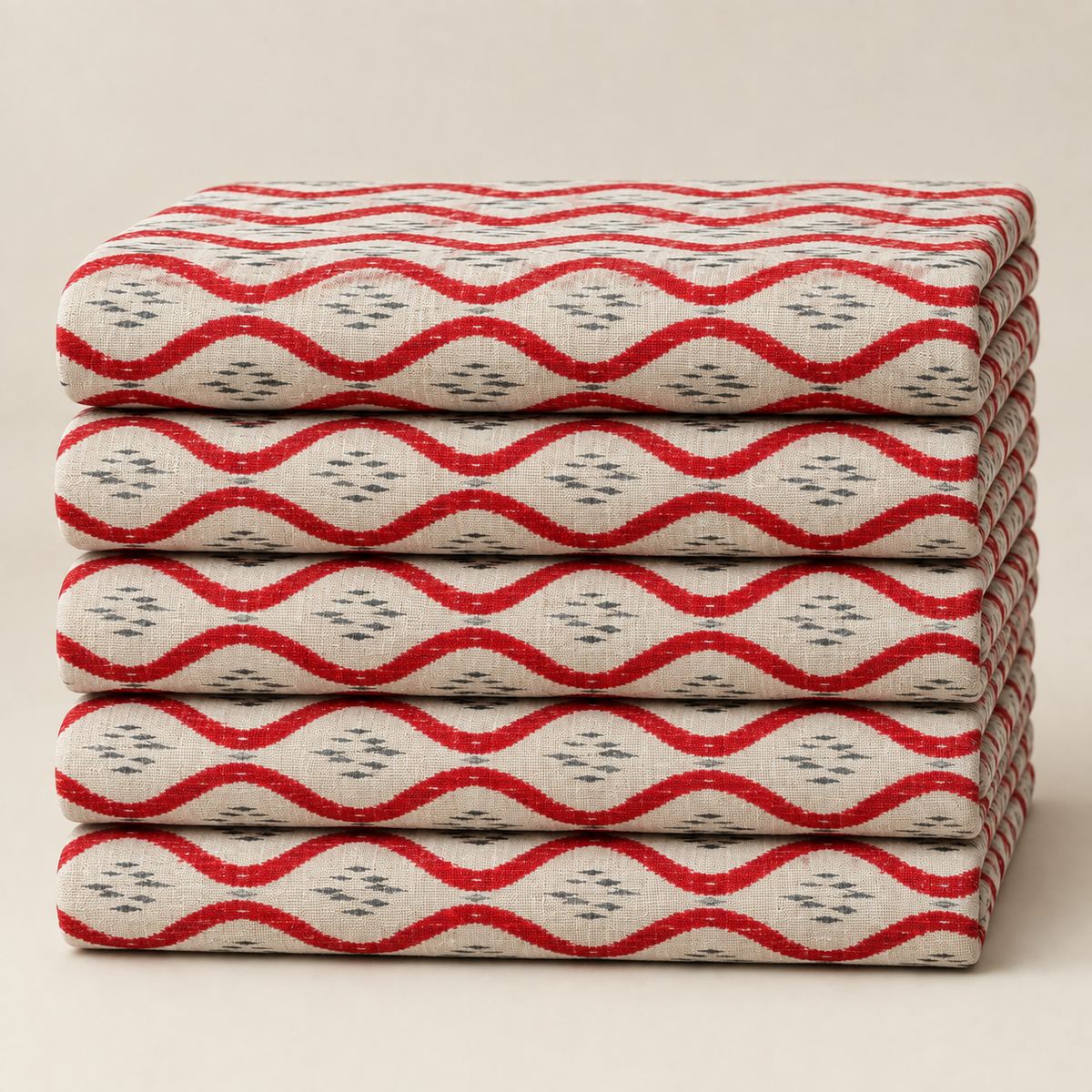 Ivory Red Wave Kurta Fabric - view 5