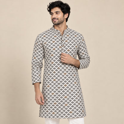 Ivory Charcoal Diamond Kurta Fabric - view 1