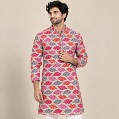 Rose Grey Leaf Jacquard Kurta Fabric - view 1