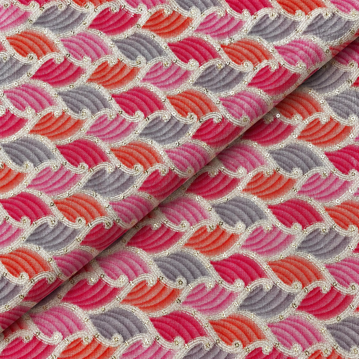 Rose Grey Leaf Jacquard Kurta Fabric - view 2