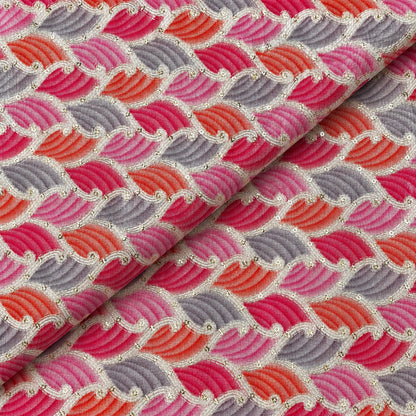 Rose Grey Leaf Jacquard Kurta Fabric - view 2