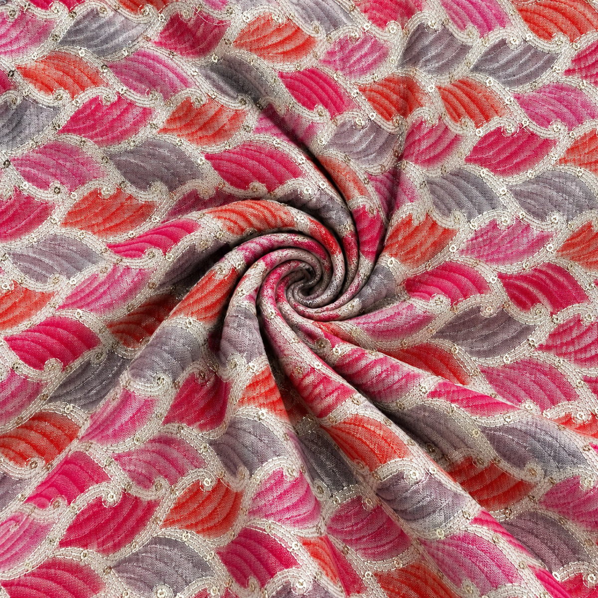 Rose Grey Leaf Jacquard Kurta Fabric - view 3