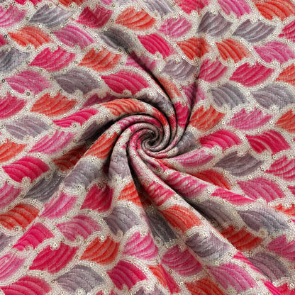 Rose Grey Leaf Jacquard Kurta Fabric - view 3