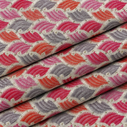 Rose Grey Leaf Jacquard Kurta Fabric - view 5