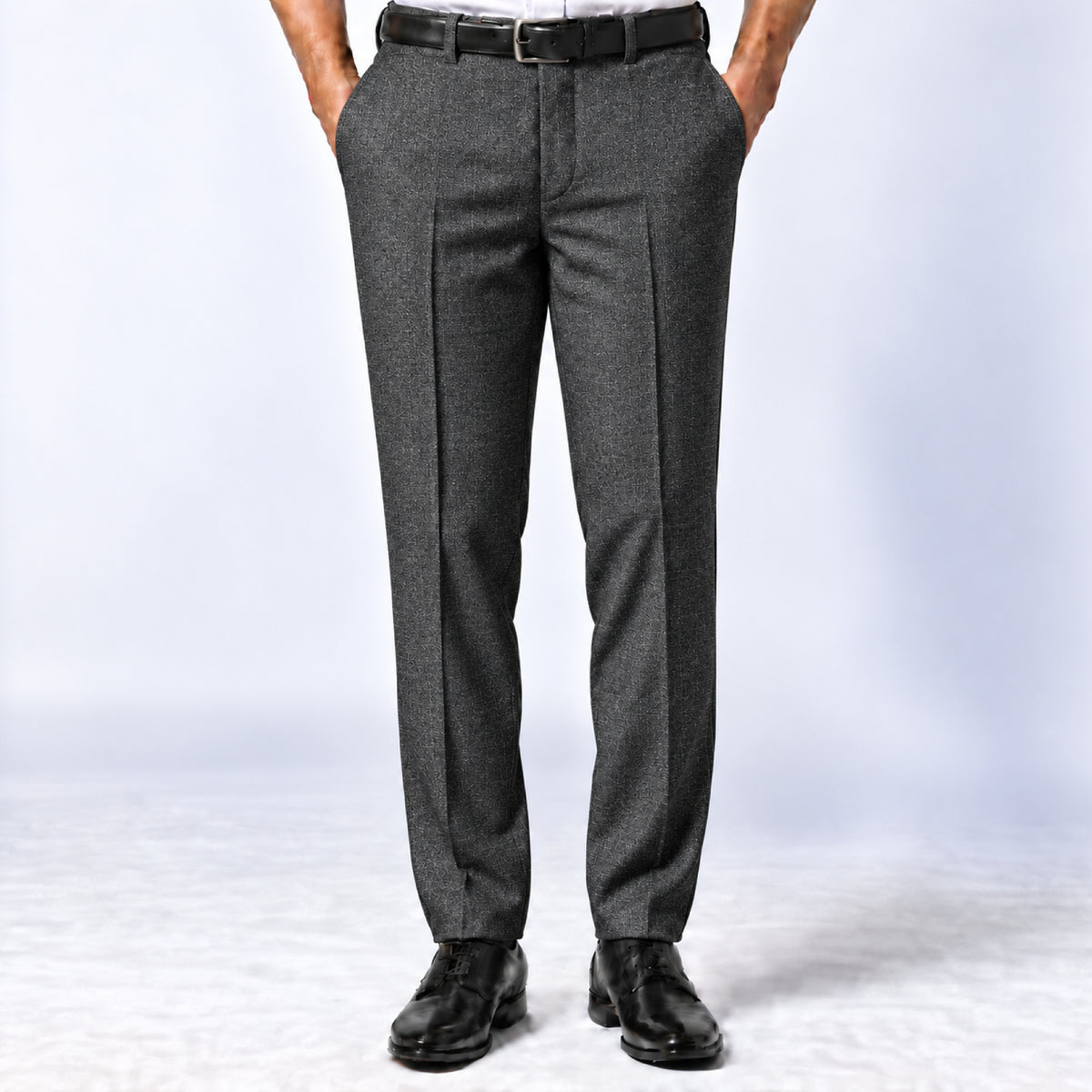 02496 - 3-Dark Charcoal Grey Textured Trouser Fabric view 1