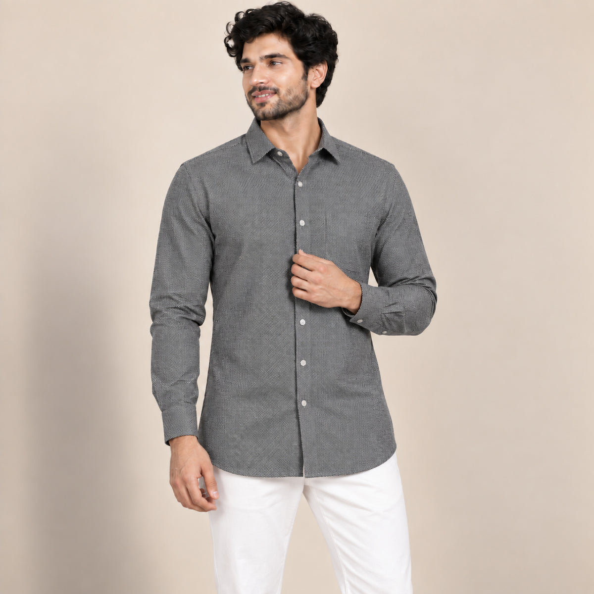SPD/SH-652 - 15-Black & Grey Textured Shirt Fabric view 1