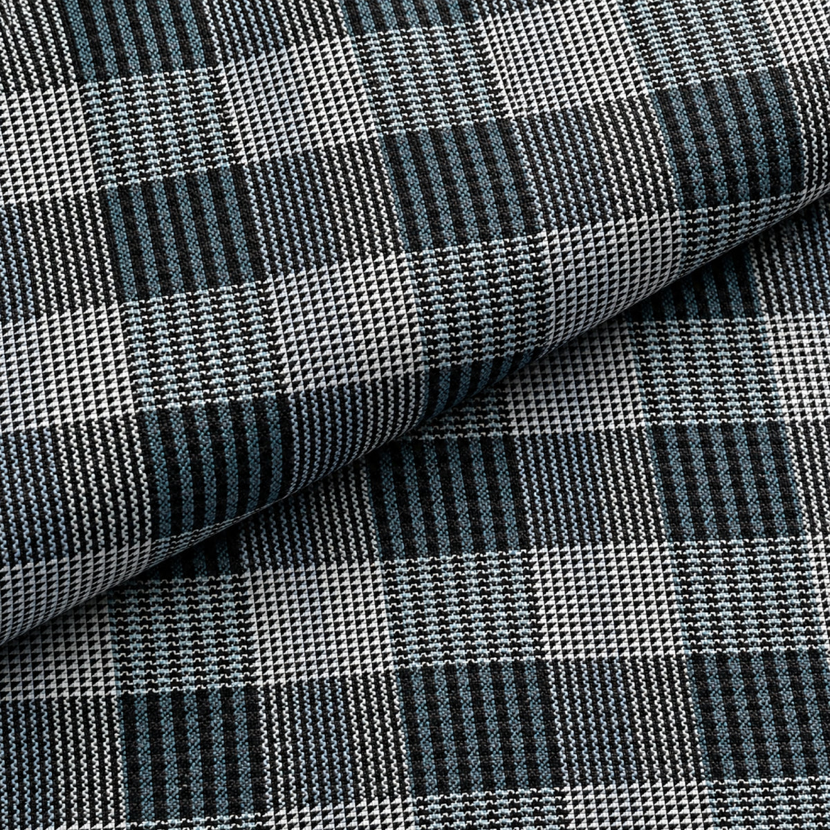 SPD/SH-733 - 1-Black, White & Blue Check Shirt Fabric view 4