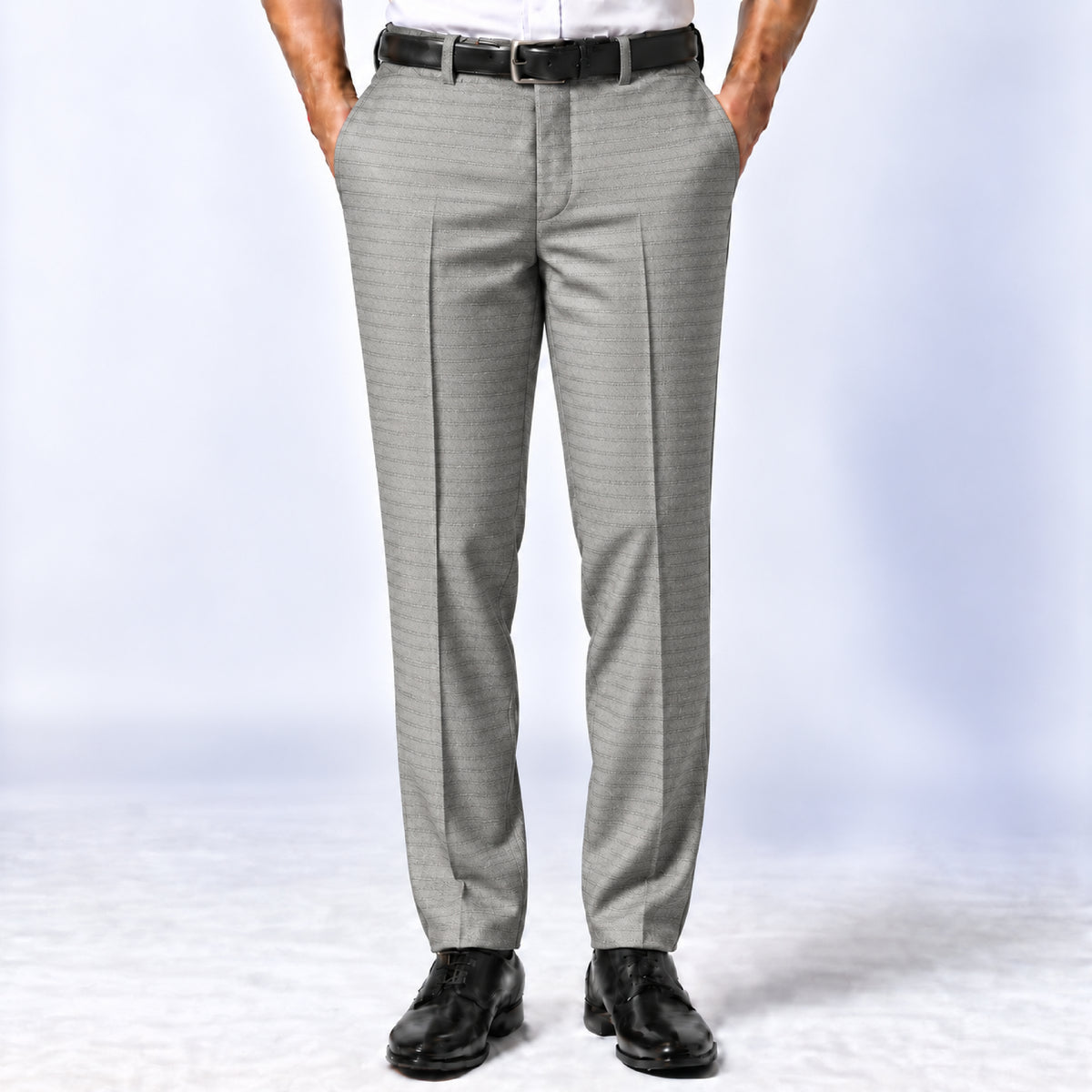 02536 - 2 -Light Grey Subtle Stripe Trouser Fabric view 1