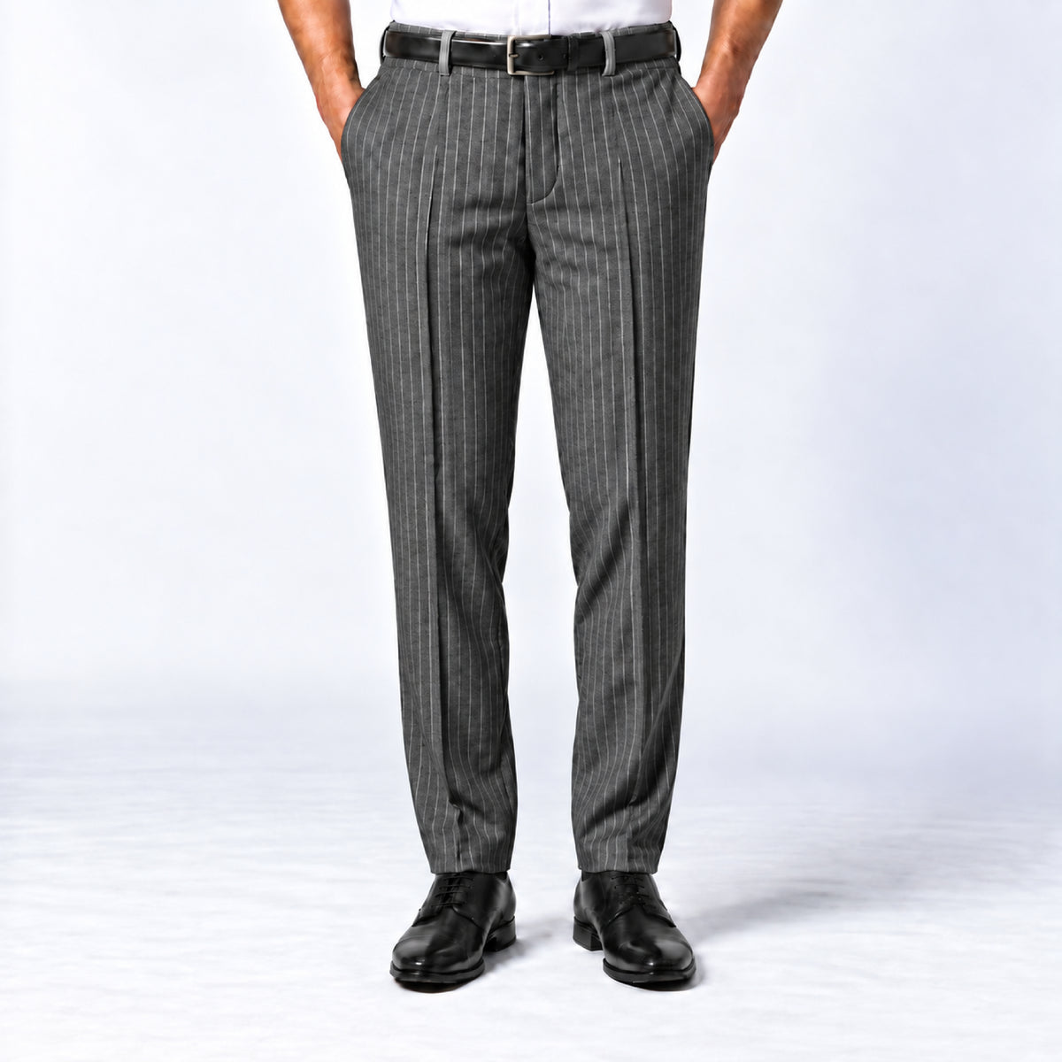 JCL-271 - 3-Charcoal Grey Bold Pinstripe Trouser Fabric view 1