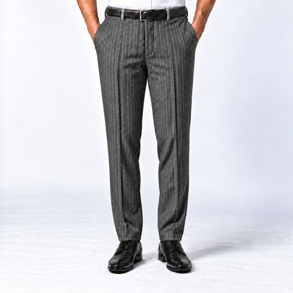 JCL-271 - 3-Charcoal Grey Bold Pinstripe Trouser Fabric view 1